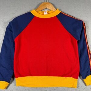 Vintage Donmoor Kids Colorblock Sweatshirt Red Navy Yellow Size 12 Made in USA